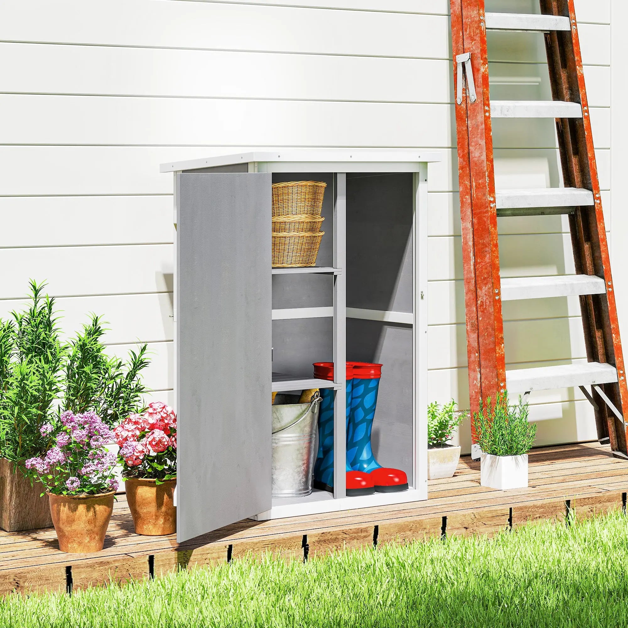 Wooden Small Shed, Garden Storage Shed with Shelves and Bolt Latch, 75L x 56W x115H cm Outsunny