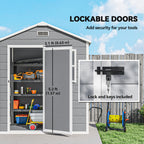 6 x 4ft Garden Shed, Plastic Shed with Floor, Window, Lockable Door and Vents, Wood Effect Resin Tool Shed for Outdoor, Grey Outsunny