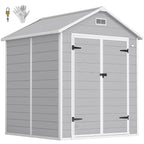 6 x 5ft Garden Shed, Plastic Shed with Floor, Window, Lockable Doors and Vents, Wood Effect Resin Tool Shed for Outdoor Patio Outsunny