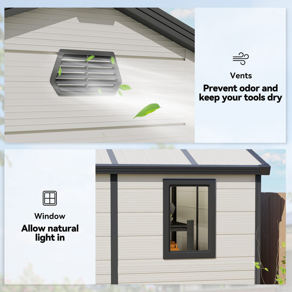 7.9ft x 6.2ft Aluminium Frame and Plastic Wall Shed, with Foundation - Cream White Outsunny