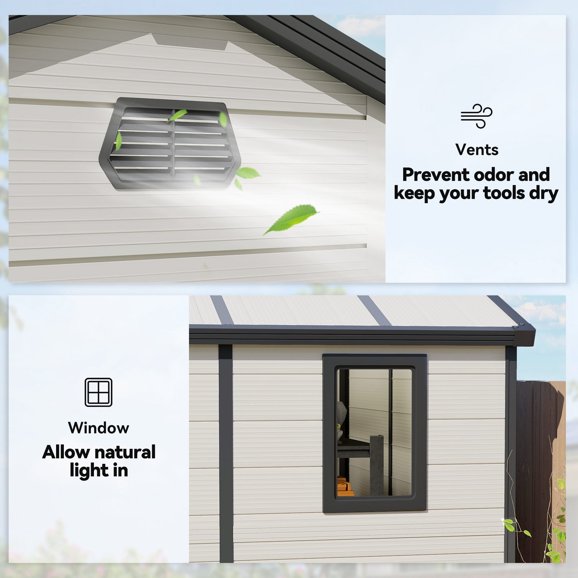 7.9ft x 6.2ft Aluminium Frame and Plastic Wall Shed, with Foundation - Cream White Outsunny