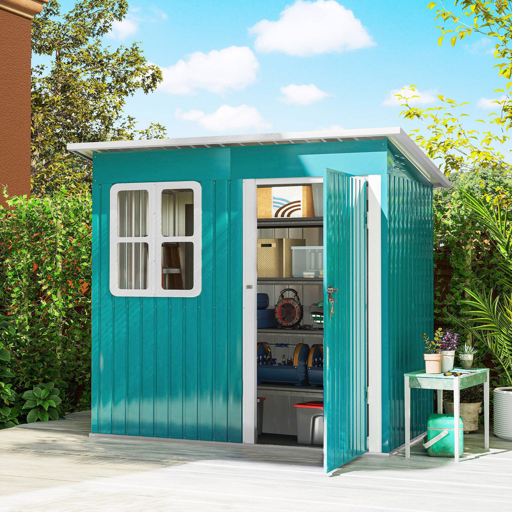 7 x 4ft Galvanised Steel Garden Shed, with Lock and Gloves Outsunny