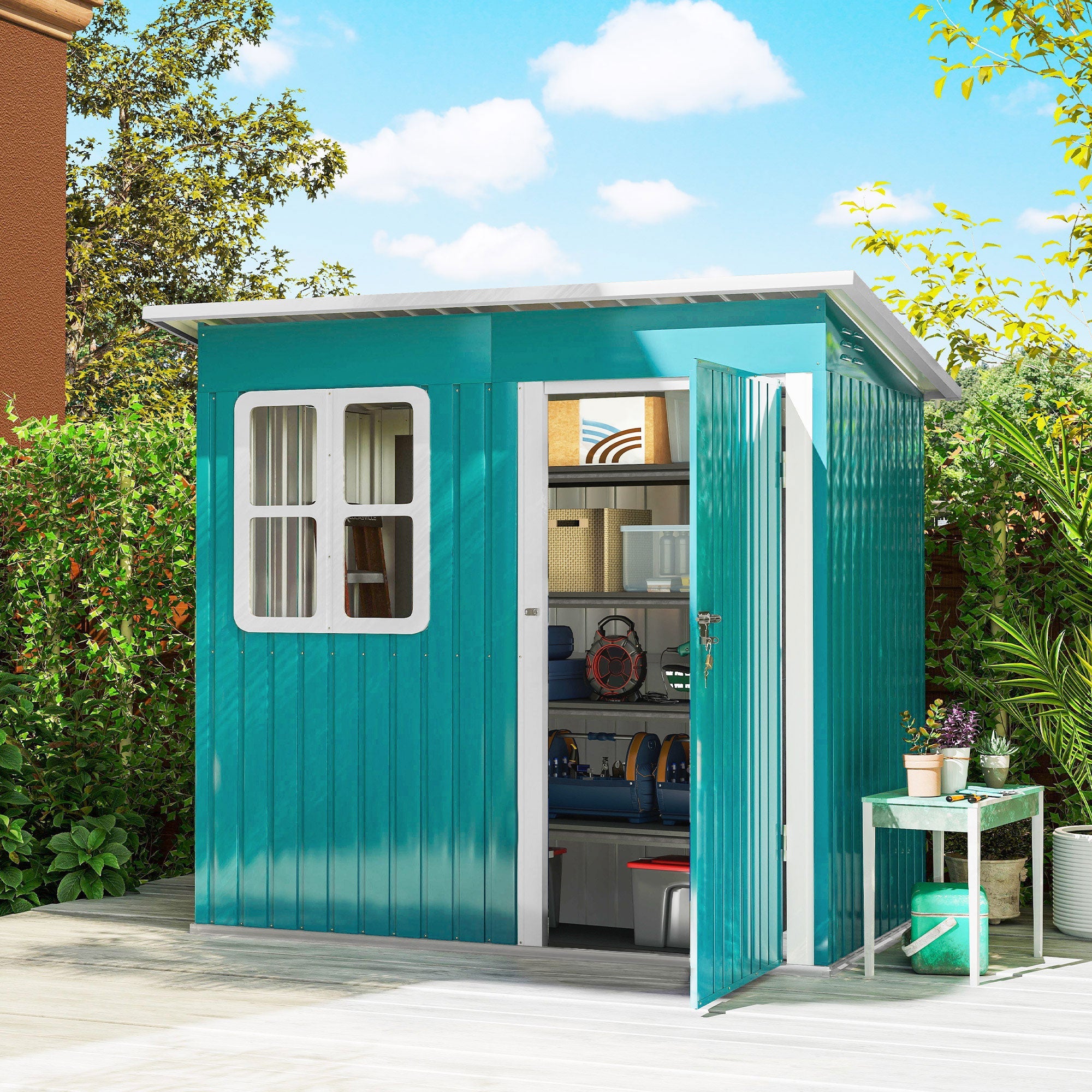 7 x 4ft Galvanised Steel Garden Shed, with Lock and Gloves Outsunny