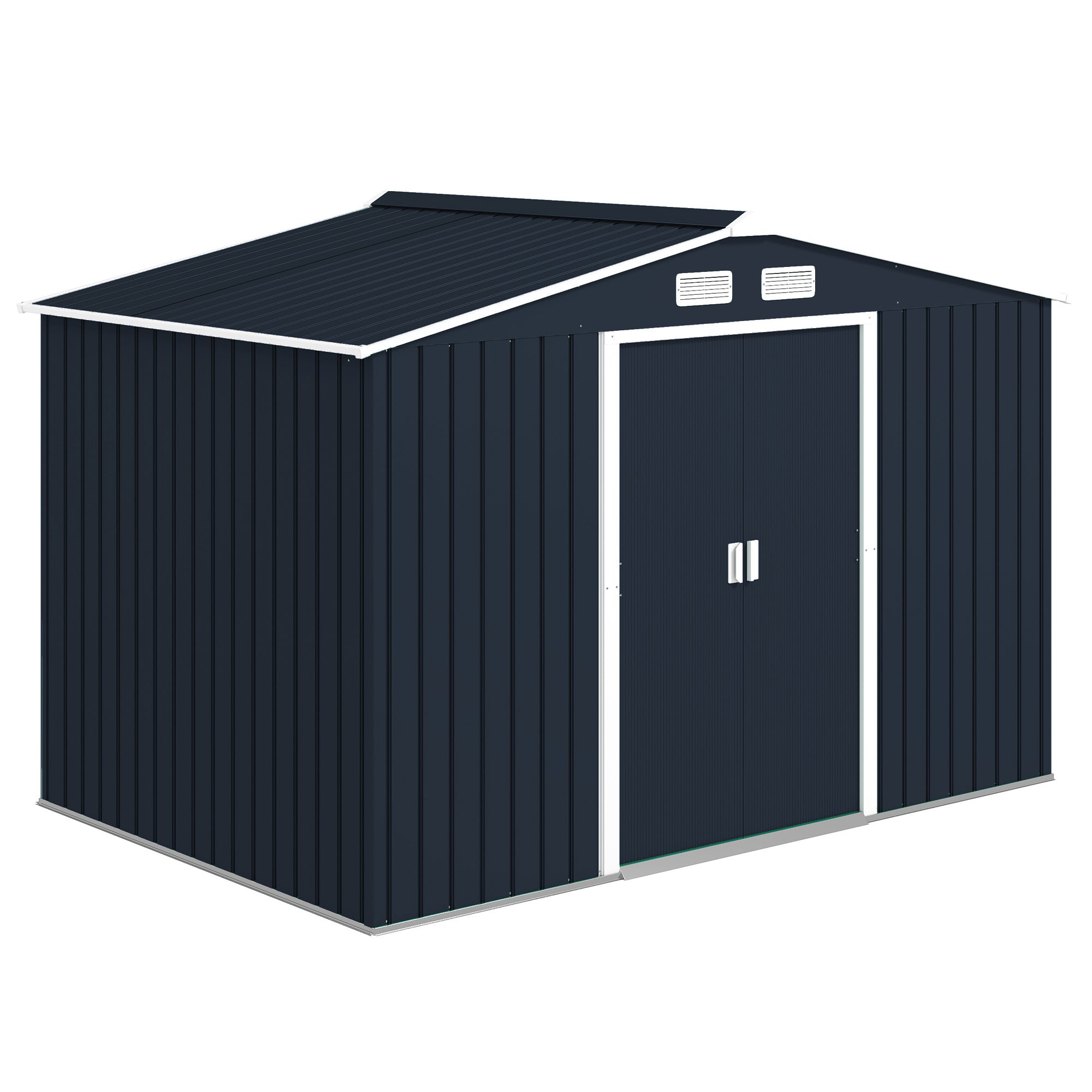 9 x 6ft Metal Bicycle Shed, Outdoor Storage Tool House with Ventilation Slots, Foundation Kit and Lockable Double Doors Outsunny