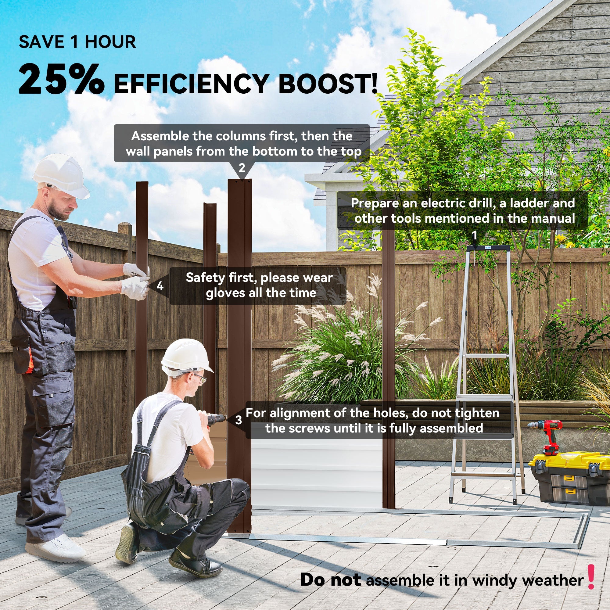 4 x 6ft Galvanised Steel Garden Shed, with Lock and Gloves - Oak Outsunny