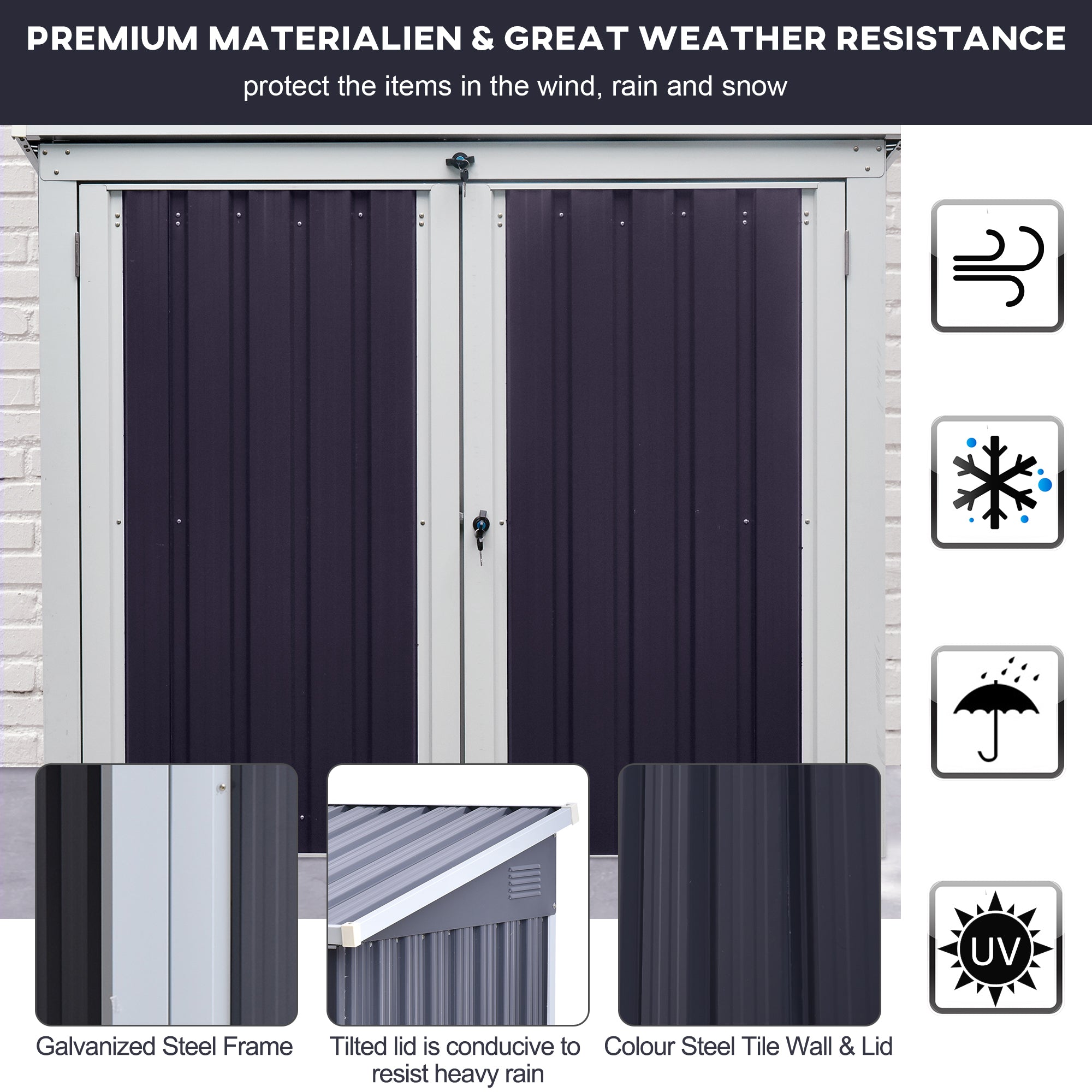 3.2 x 5.1ft Corrugated Steel Two-Bin Storage Shelter Outsunny