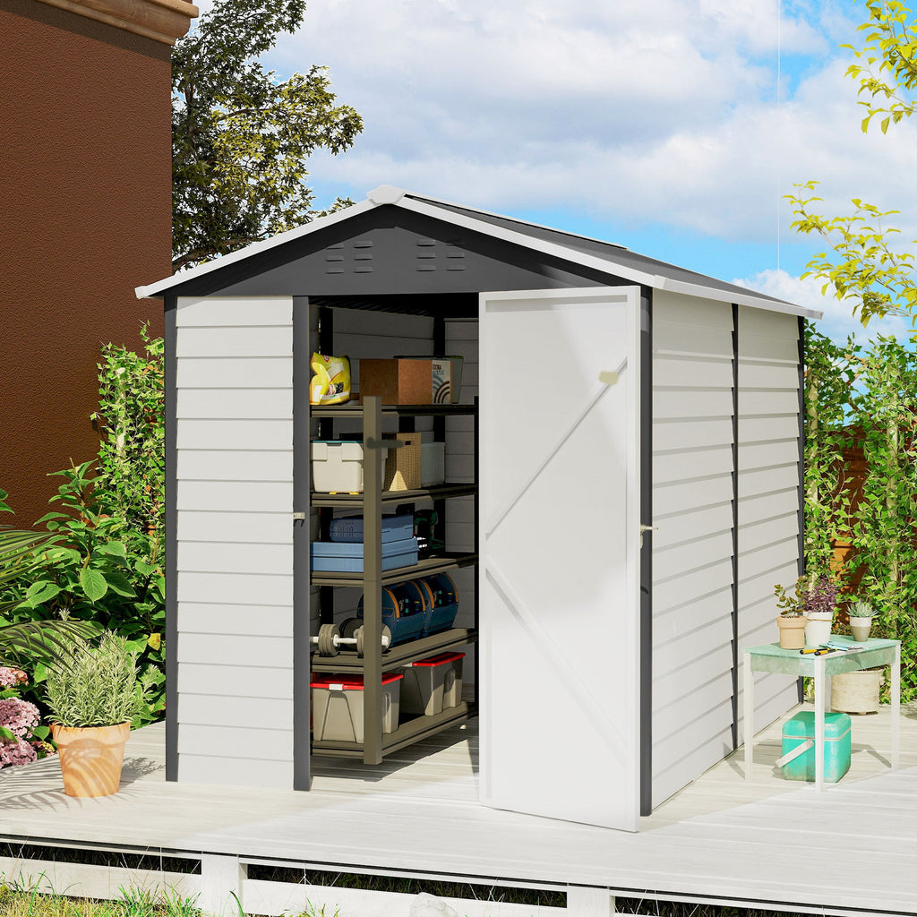 9x 6FT Metal Outdoor Garden Shed, Galvanised Tool Storage Shed w/ Sloped Roof, Lockable Door for Patio Lawn, Dark Grey Outsunny