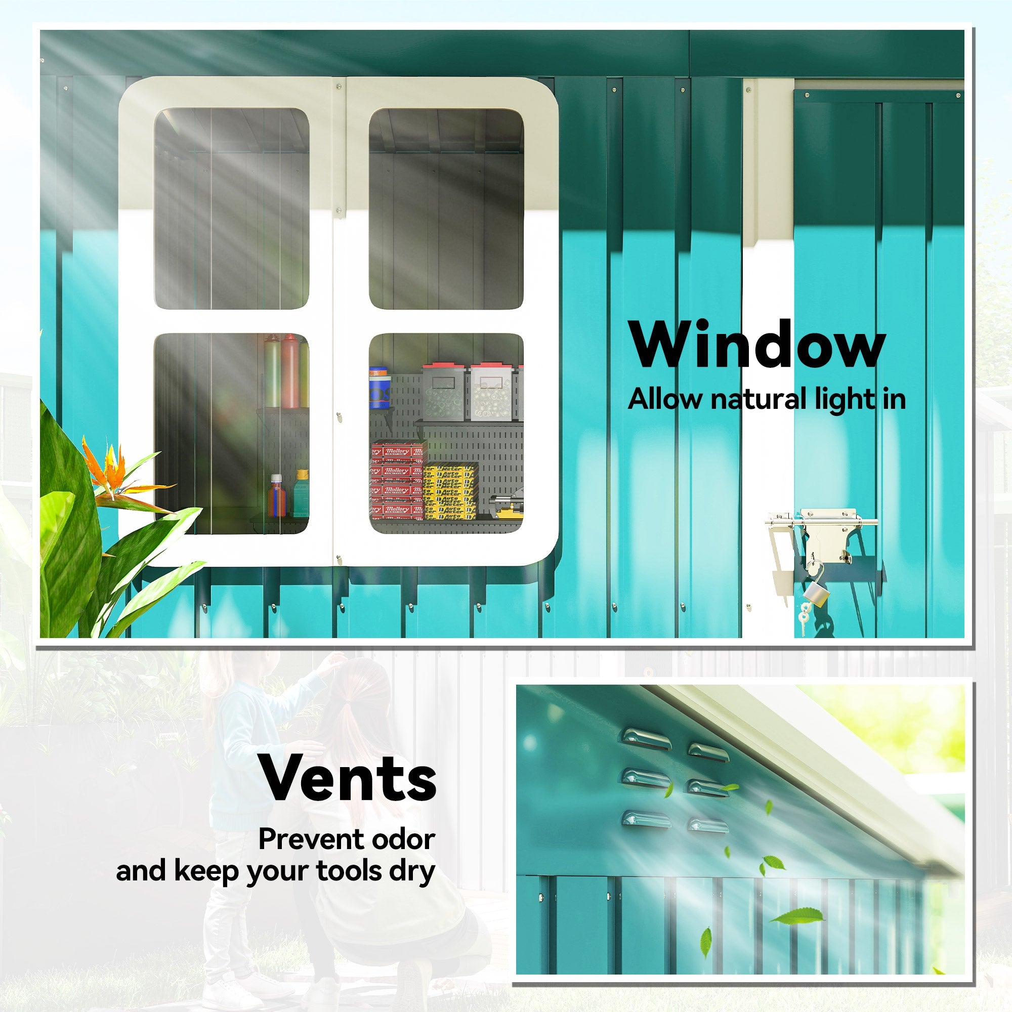 7 x 4ft Galvanised Steel Garden Shed, with Lock and Gloves Outsunny