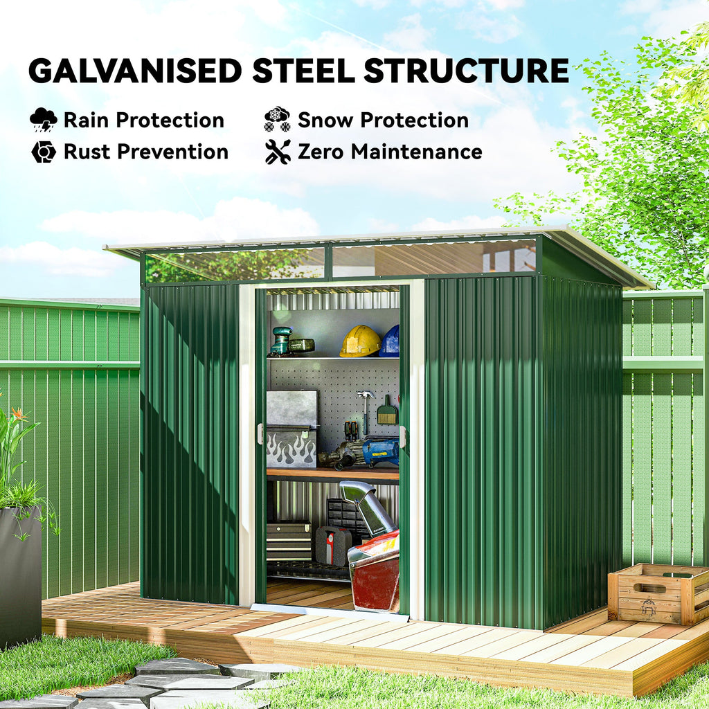 8.5 x 4ft Metal Shed with Lightsky Panels, Garden Storage Tool House with Double Doors for Garden, Patio and Lawn Outsunny