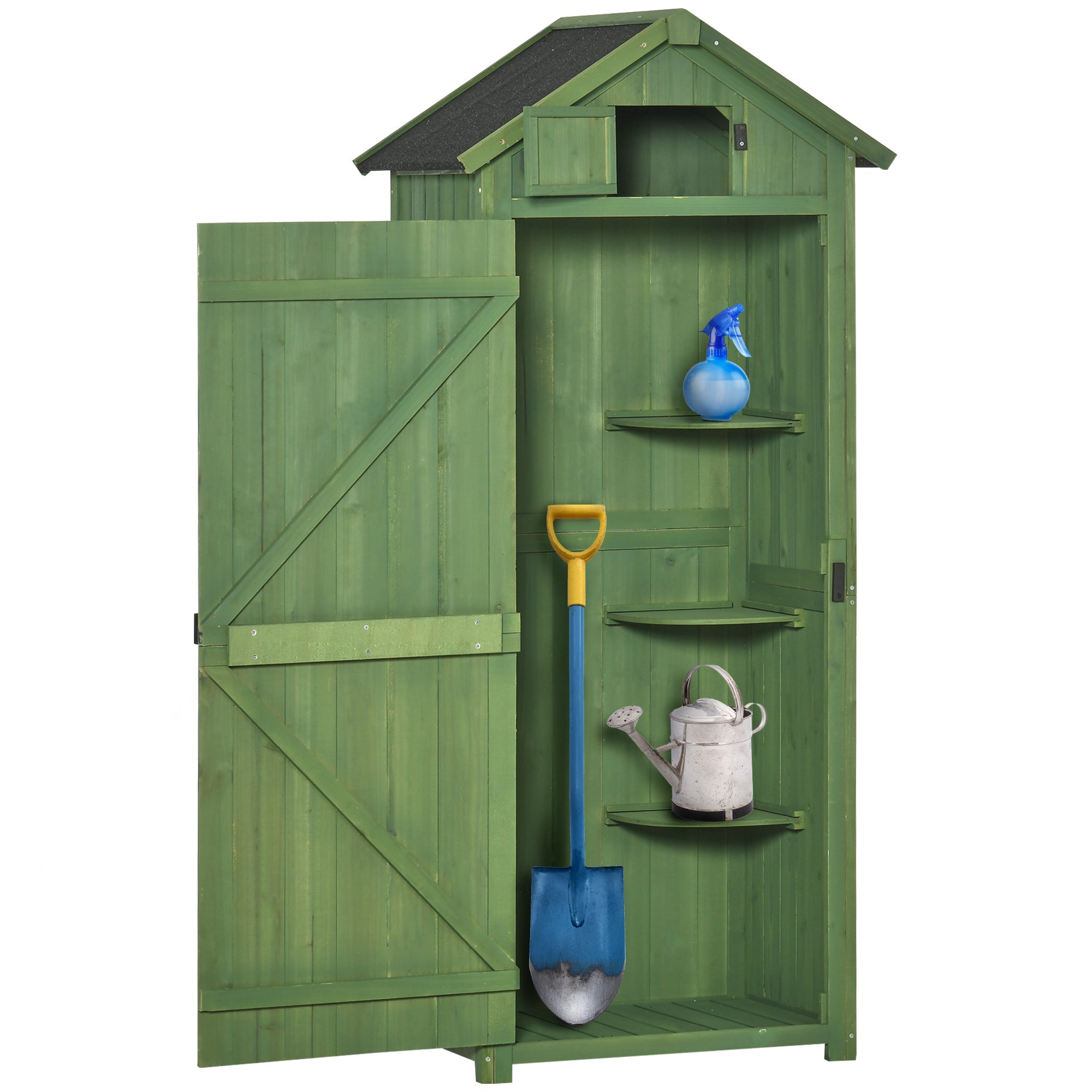 Small Shed, Tall Slim Wooden Garden Shed with 3 Removable Shelves and Roof Hatch, Compact Outdoor Tool Storage Cabinet with Asphalt Roof and Door Latch, 77 x 54.2 x 179 cm Outsunny