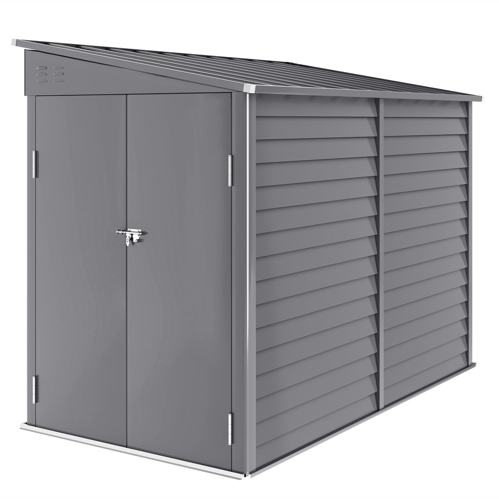 5 x 9ft Galvanised Metal Garden Shed with Foundation Kit, Outdoor Lean-to Shed, Tool Storage House with Lockable Doors, Gloves and 2 Air Vents for Patio Outsunny