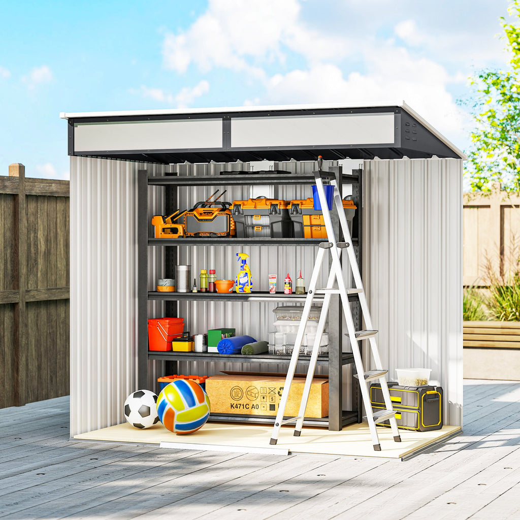 6.5 x 4FT Galvanised Metal Shed with Foundation Kit, Lockable Tool Garden Shed with Double Sliding Doors, Vents Outsunny