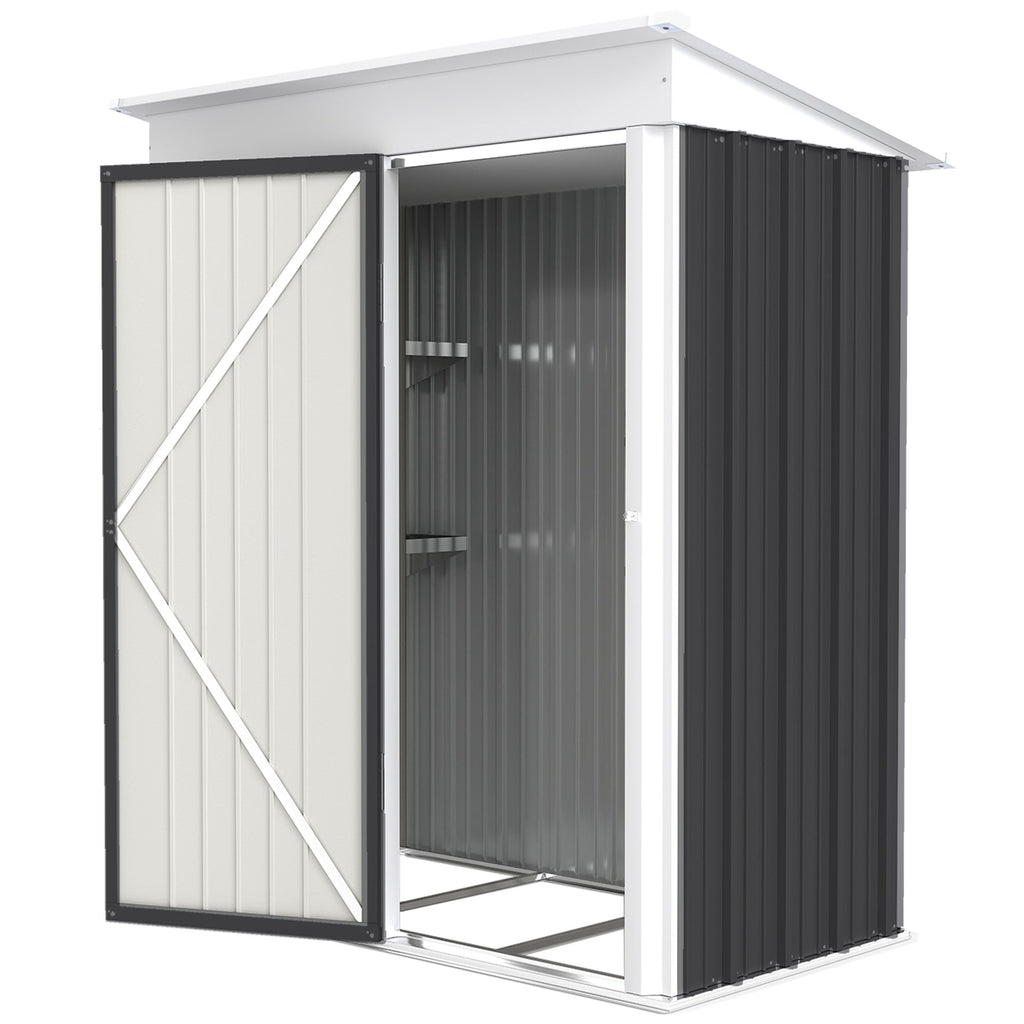 Metal Garden Shed, Outdoor Lean-to Shed for Tool Motor Bike, with Adjustable Shelf, Lock, Gloves, 5'x3'x6' Outsunny
