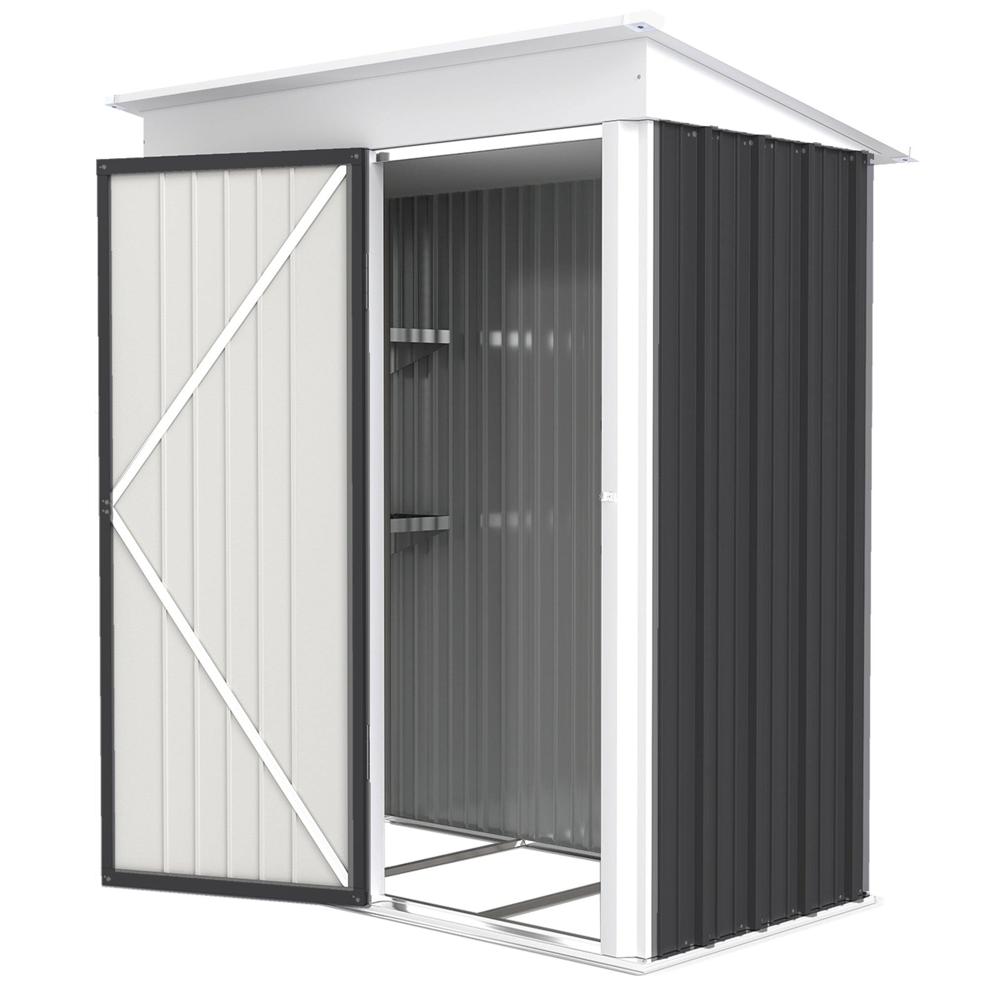 Metal Garden Shed, Outdoor Lean-to Shed for Tool Motor Bike, with Adjustable Shelf, Lock, Gloves, 5'x3'x6' Outsunny