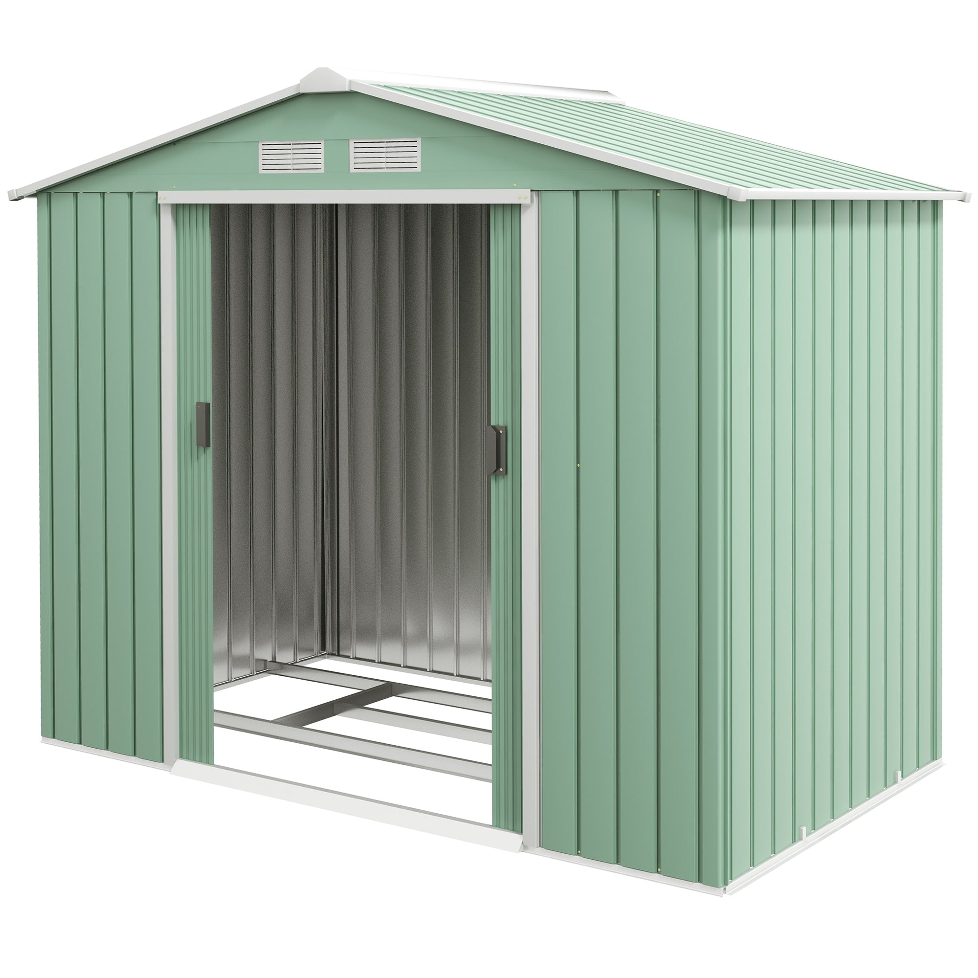 7 x 4ft Metal Garden Shed, Outdoor Storage Tool House with Ventilation Slots, Foundation Kit and Lockable Double Doors Outsunny