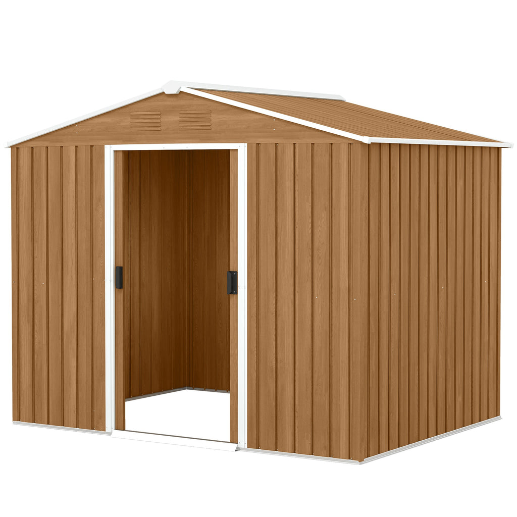 8x6 Metal Storage Shed Galvanised Steel Frame with Sloped Roof & Double Door for Homeowners, Brown Outsunny