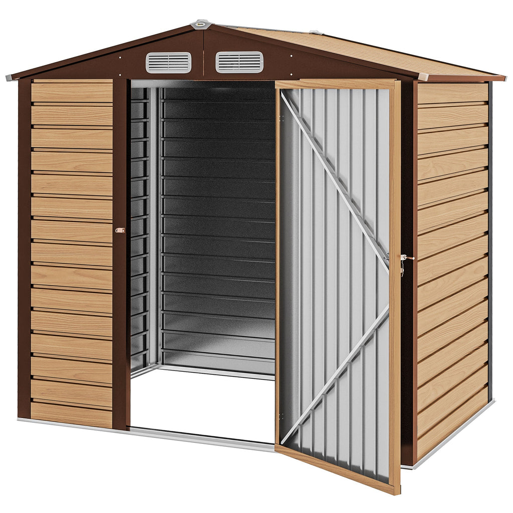4 x 6ft Galvanised Steel Garden Shed, with Lock and Gloves - Oak Outsunny