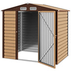 4 x 6ft Galvanised Steel Garden Shed, with Lock and Gloves - Oak Outsunny