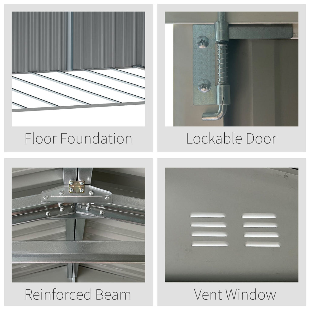 14 x 8ft Outdoor Garden Metal Storage Shed with Lockable Door, Tool Storage Box for Garden, Patio and Lawn, Grey