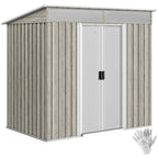 6.5 x 4FT Galvanised Metal Shed with Foundation Kit, Lockable Tool Garden Shed with Double Sliding Doors, Vents Wood Effect Outsunny