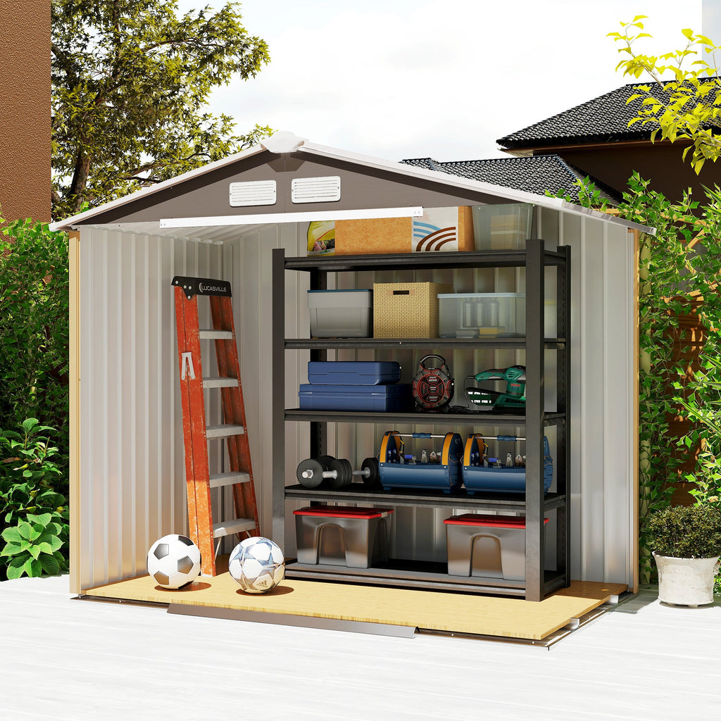 7ft x 4ft Lockable Garden Metal Storage Shed Storage Roofed Tool Metal Shed w/ Air Vents Steel Outsunny