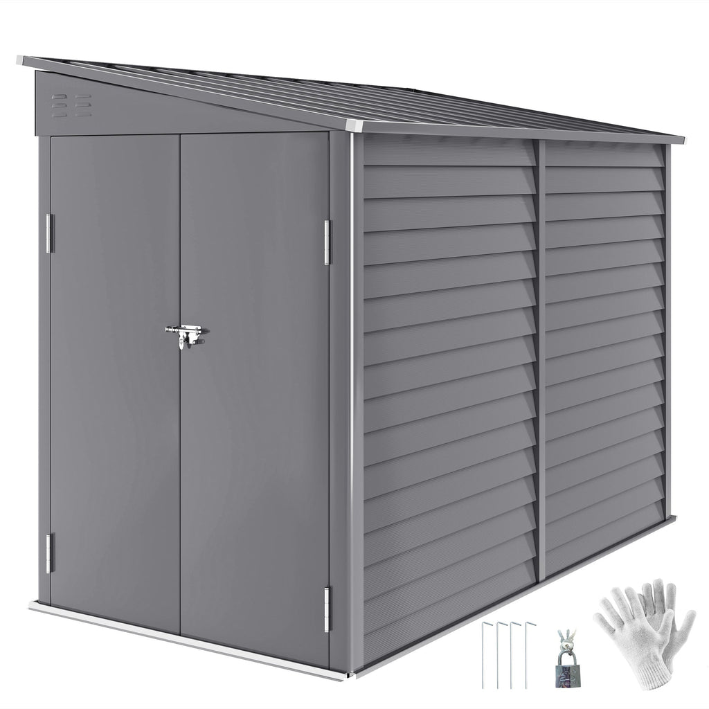 5 x 9ft Galvanised Metal Garden Shed with Foundation Kit, Outdoor Lean-to Shed, Tool Storage House with Lockable Doors, Gloves and 2 Air Vents for Patio Outsunny