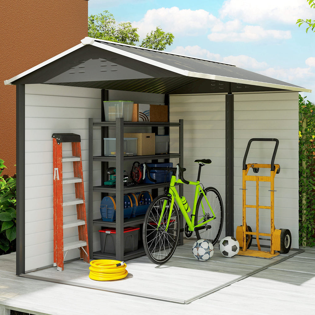 9x 6FT Metal Outdoor Garden Shed, Galvanised Tool Storage Shed w/ Sloped Roof, Lockable Door for Patio Lawn, Dark Grey Outsunny