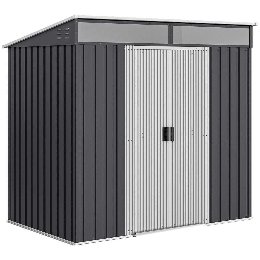 6.5 x 4FT Galvanised Metal Shed with Foundation Kit, Lockable Tool Garden Shed with Double Sliding Doors, Vents Outsunny