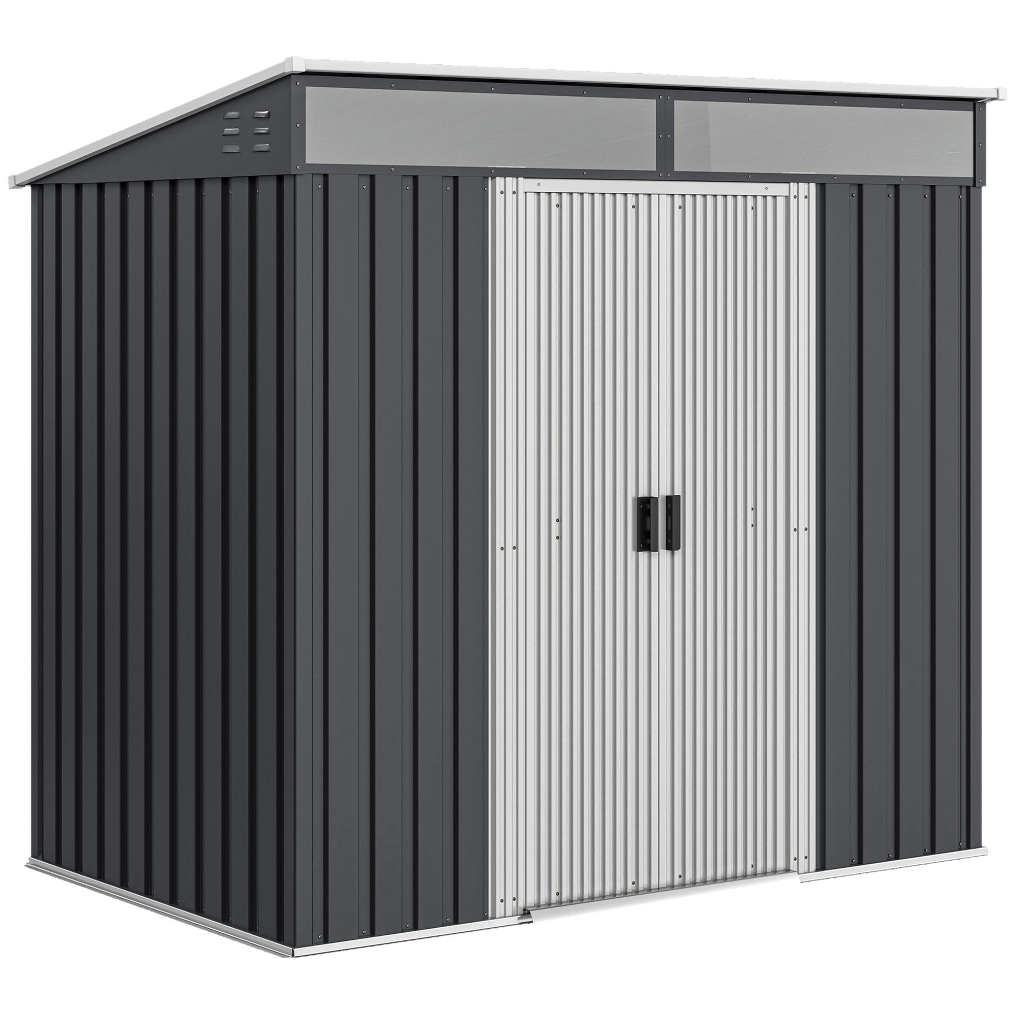 6.5 x 4FT Galvanised Metal Shed with Foundation Kit, Lockable Tool Garden Shed with Double Sliding Doors, Vents Outsunny