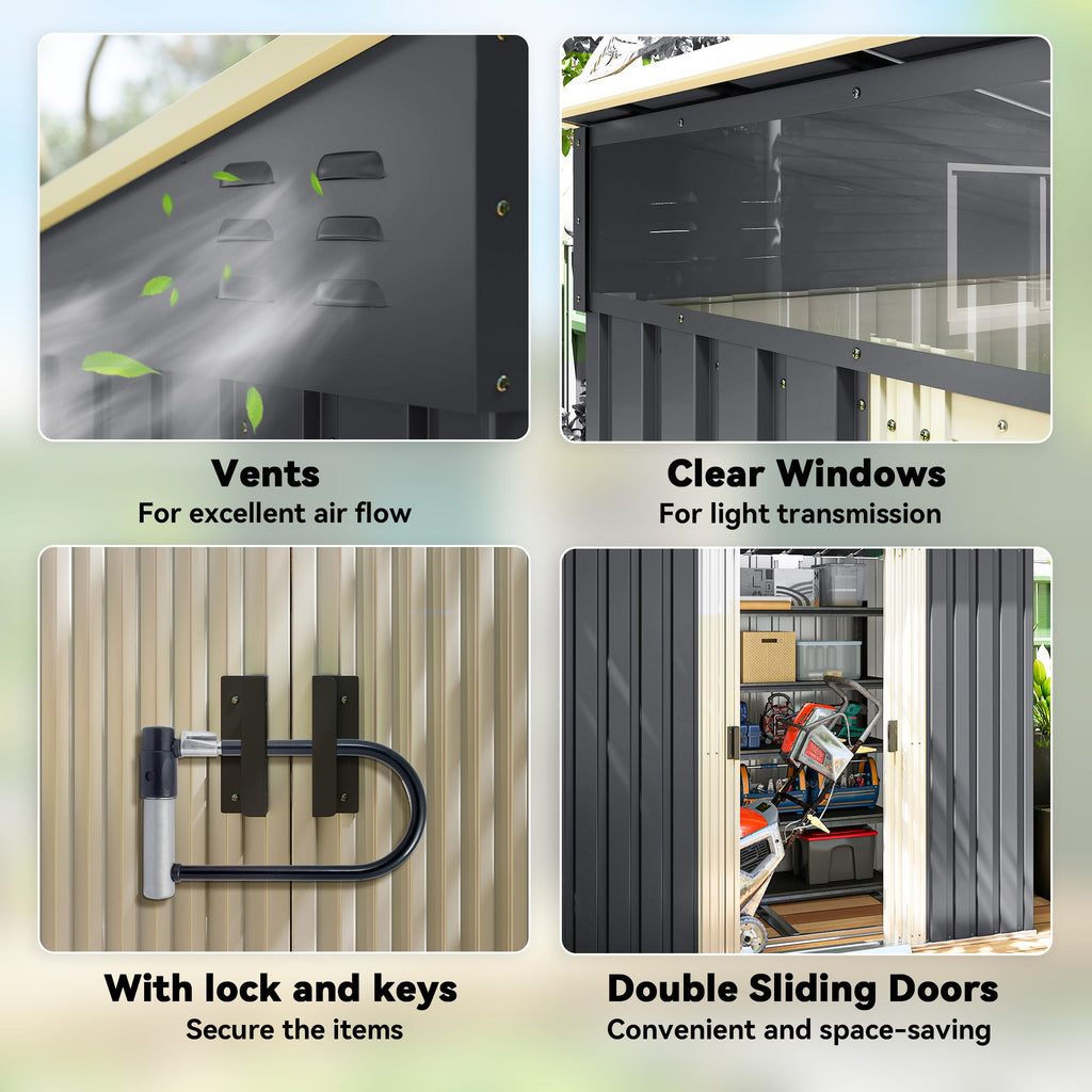 6.5 x 4FT Galvanised Metal Shed with Foundation Kit, Lockable Tool Garden Shed with Double Sliding Doors, Vents Outsunny