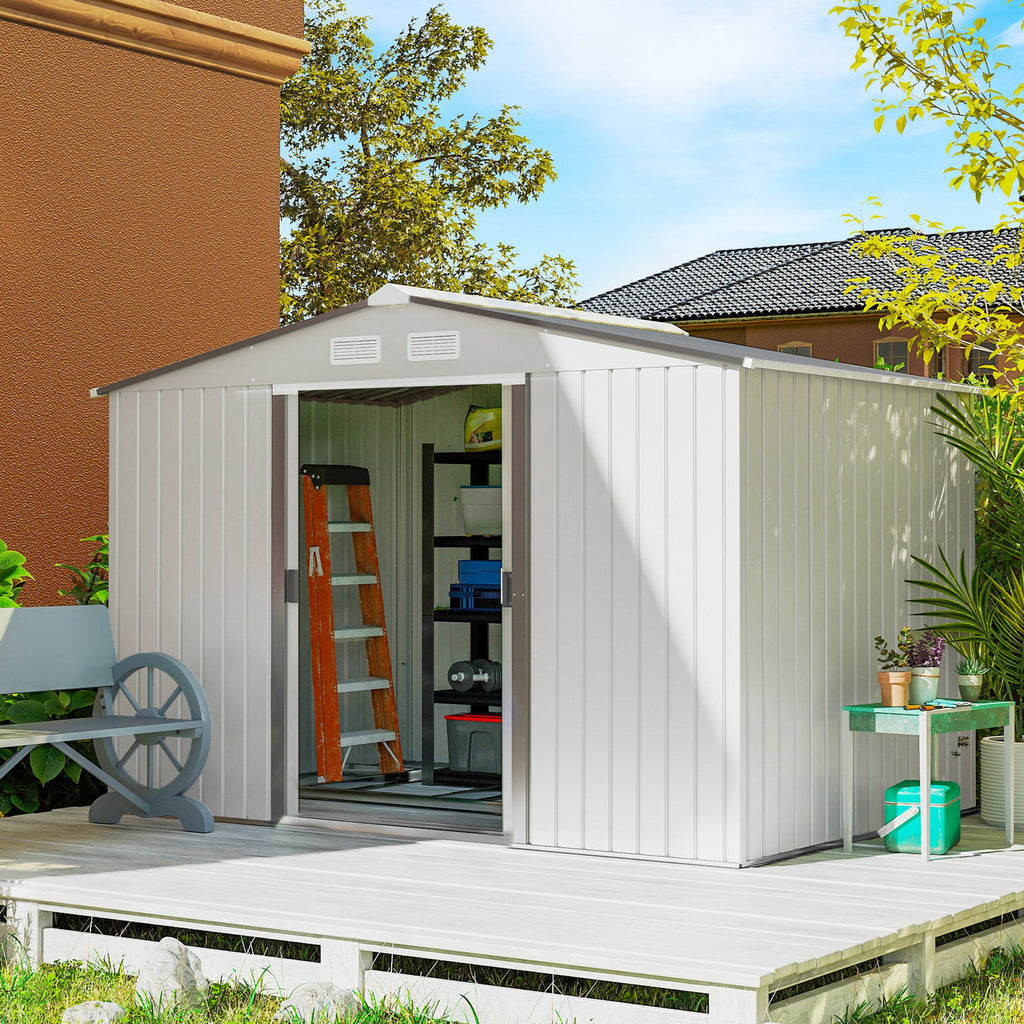 Metal Bike Shed, Mobility Scooter Shed House with Foundation Kit, Ventilation, Doors, 9 x 6FT, Silver Outsunny