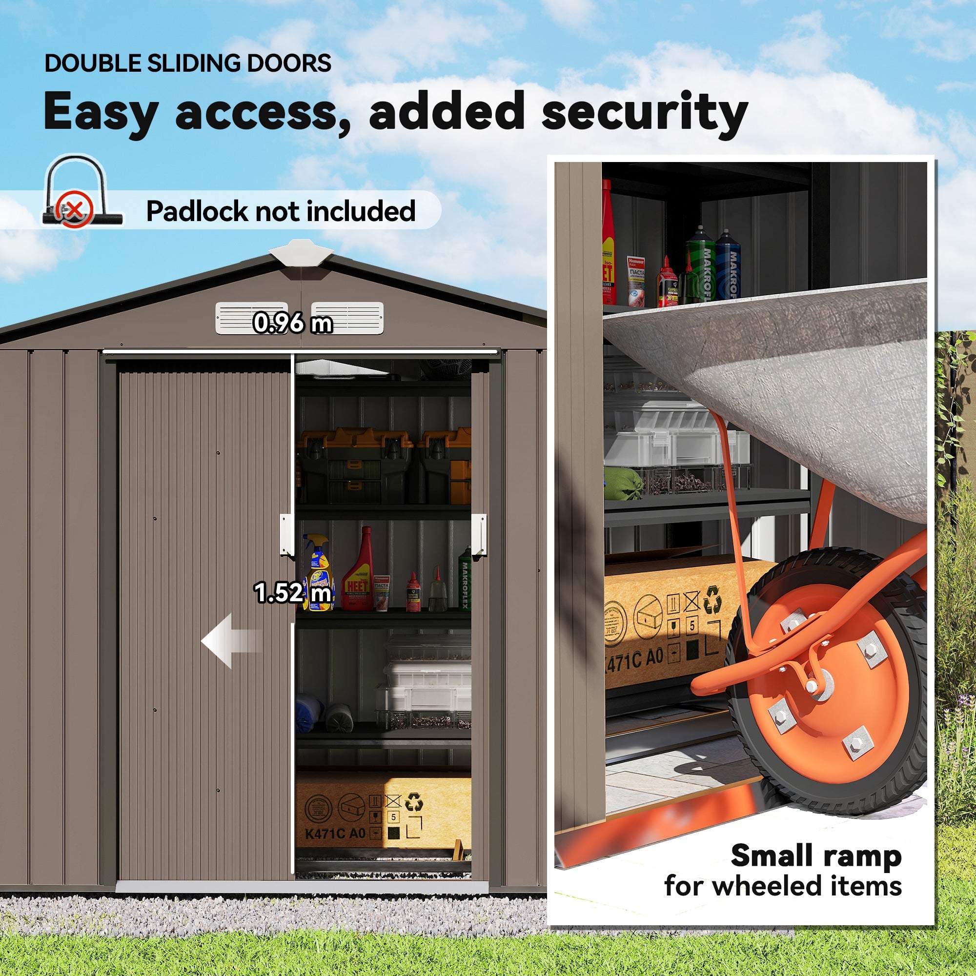 7 x 4ft Metal Garden Shed, Outdoor Storage Tool House with Ventilation Slots, Foundation Kit and Lockable Double Doors Outsunny