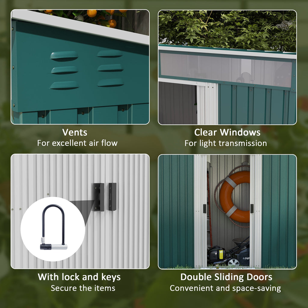 6.5 x 4FT Galvanised Metal Shed with Foundation Kit, Lockable Tool Garden Shed with Double Sliding Doors, Vents Outsunny