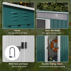6.5 x 4FT Galvanised Metal Shed with Foundation Kit, Lockable Tool Garden Shed with Double Sliding Doors, Vents Outsunny