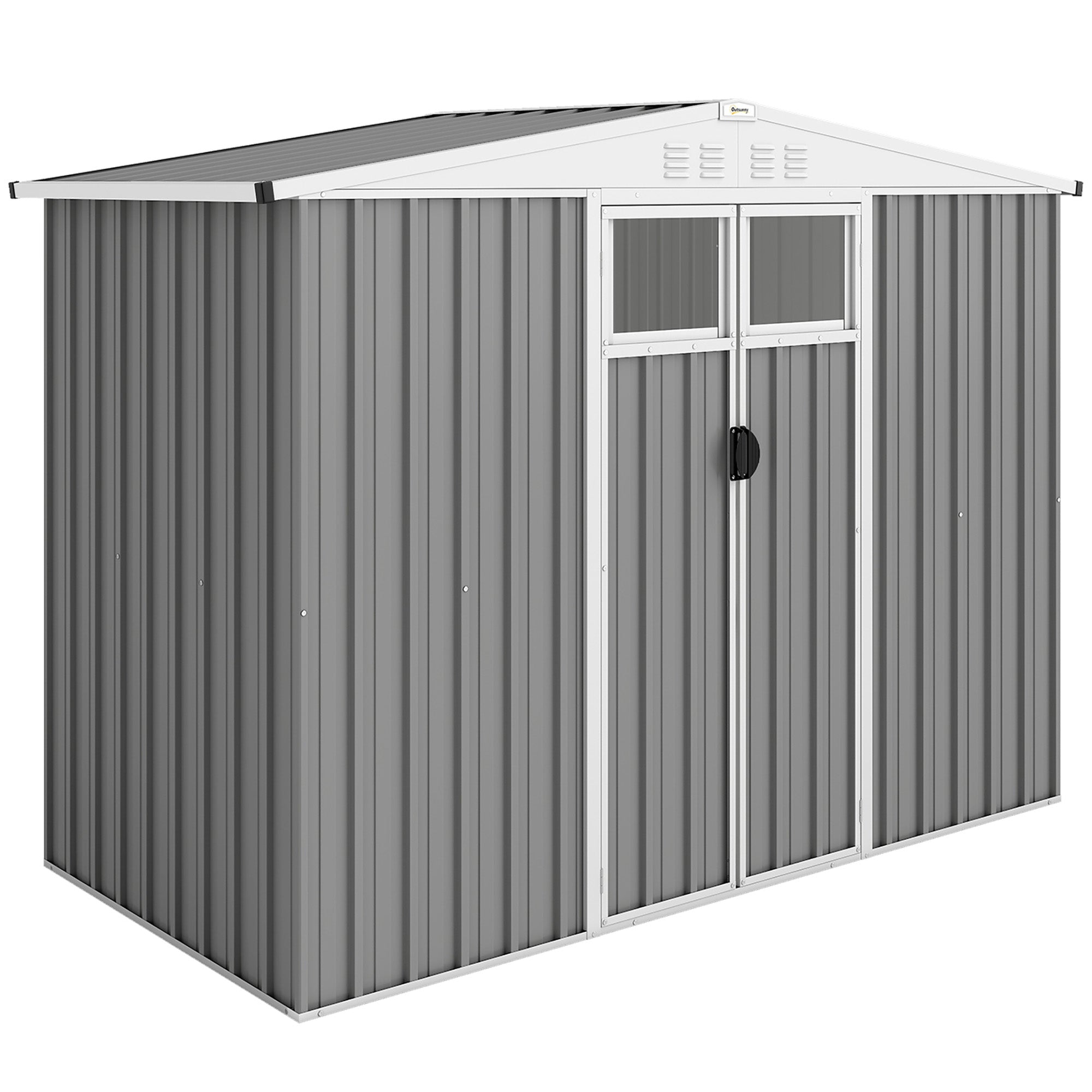8 x 4 ft Metal Garden Shed, Garden Storage Shed with Window, 4 Vents and Lockable Door, Waterproof Galvanised Steel Tool Storage Shed Outsunny