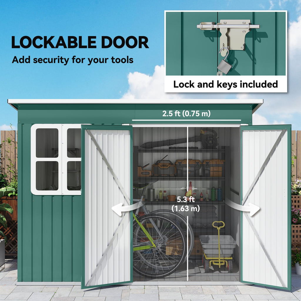 8.5 x 6ft Storage Shed Galvanised Steel Garden Shed, Metal Shed with Foundation Kit, Window, Lockable Wide Doors and Air Vents for Outdoor Patio Outsunny