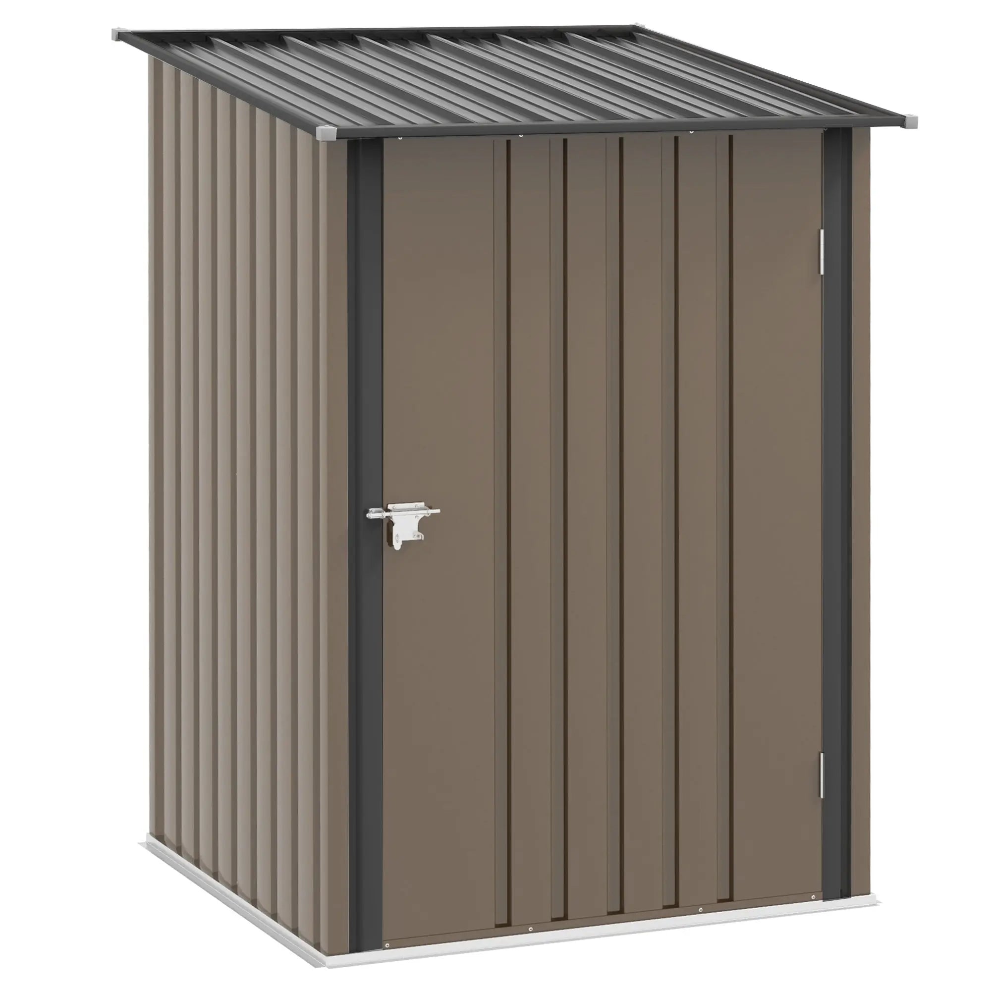 Small Metal Garden Shed 3.3 x 3.4 Lean To Steel Garden Shed with Locking Door, Brown Outsunny