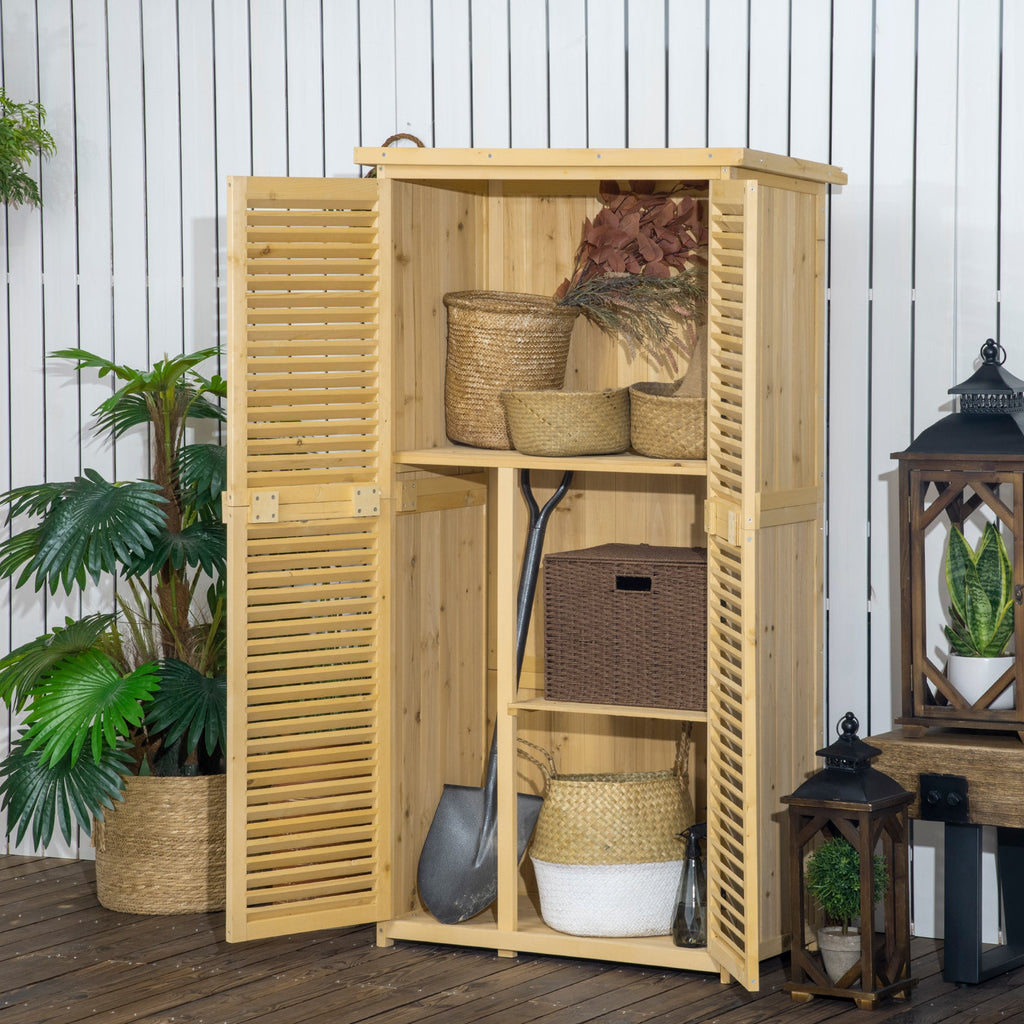 87 x 47 x 160cm Wooden Garden Shed, Sheds & Outdoor Storage with Asphalt Roof and 2 Lockable Doors, Natural Outsunny