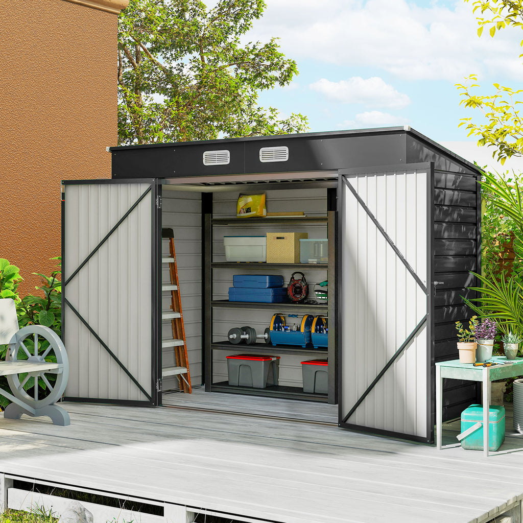 3.7 x 7.9ft Galvanised Steel Shed, with Latched Door and Padlock