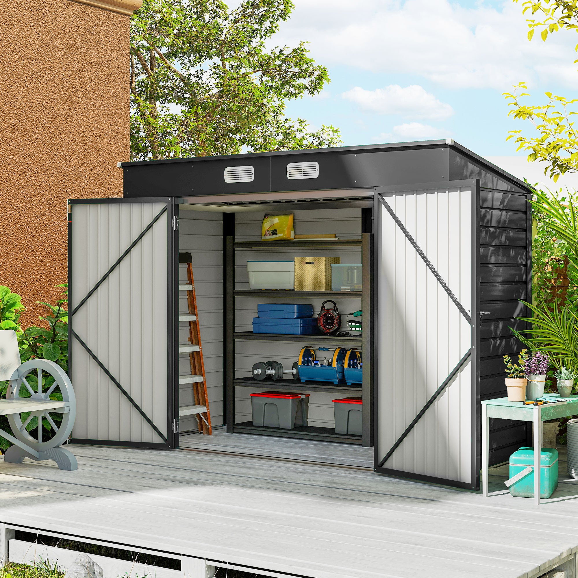 3.7 x 7.9ft Galvanised Steel Shed, with Latched Door and Padlock