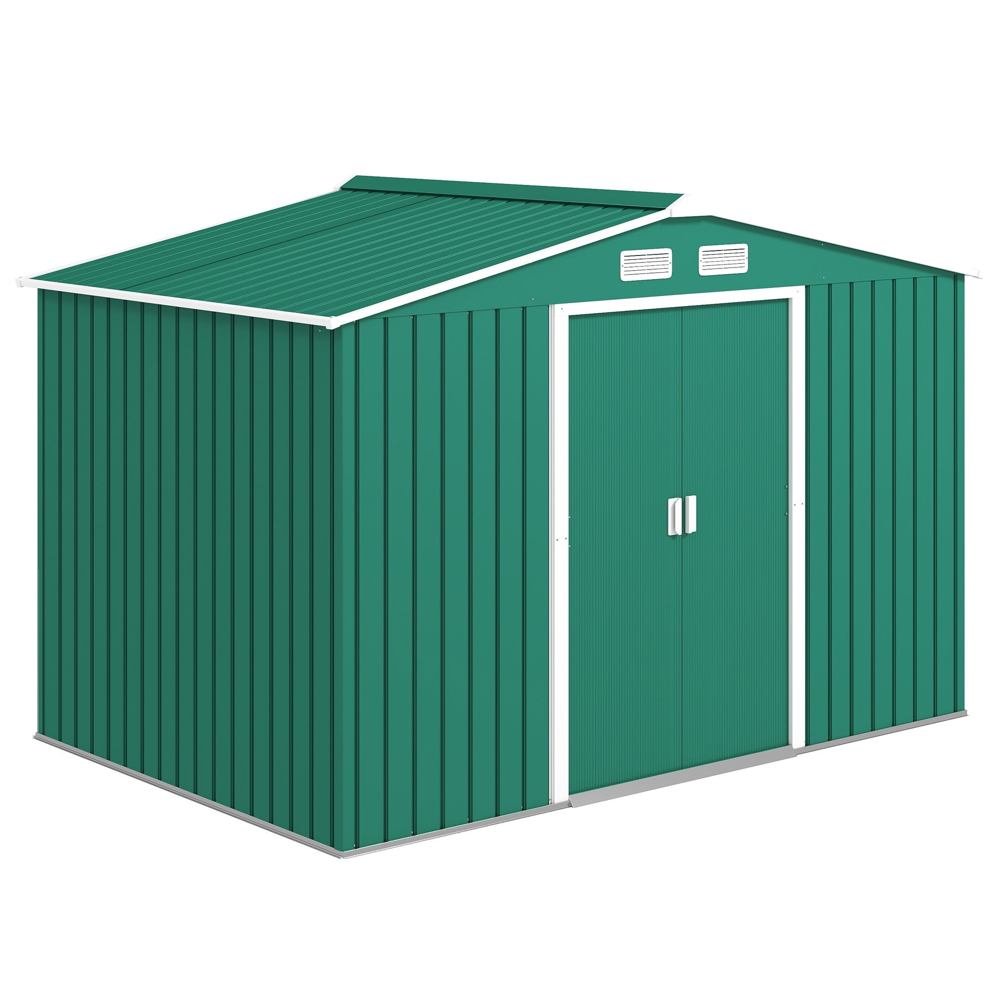 9 x 6ft Metal Garden Shed, Outdoor Storage Tool House with Ventilation Slots, Foundation Kit and Lockable Double Doors, Green Outsunny