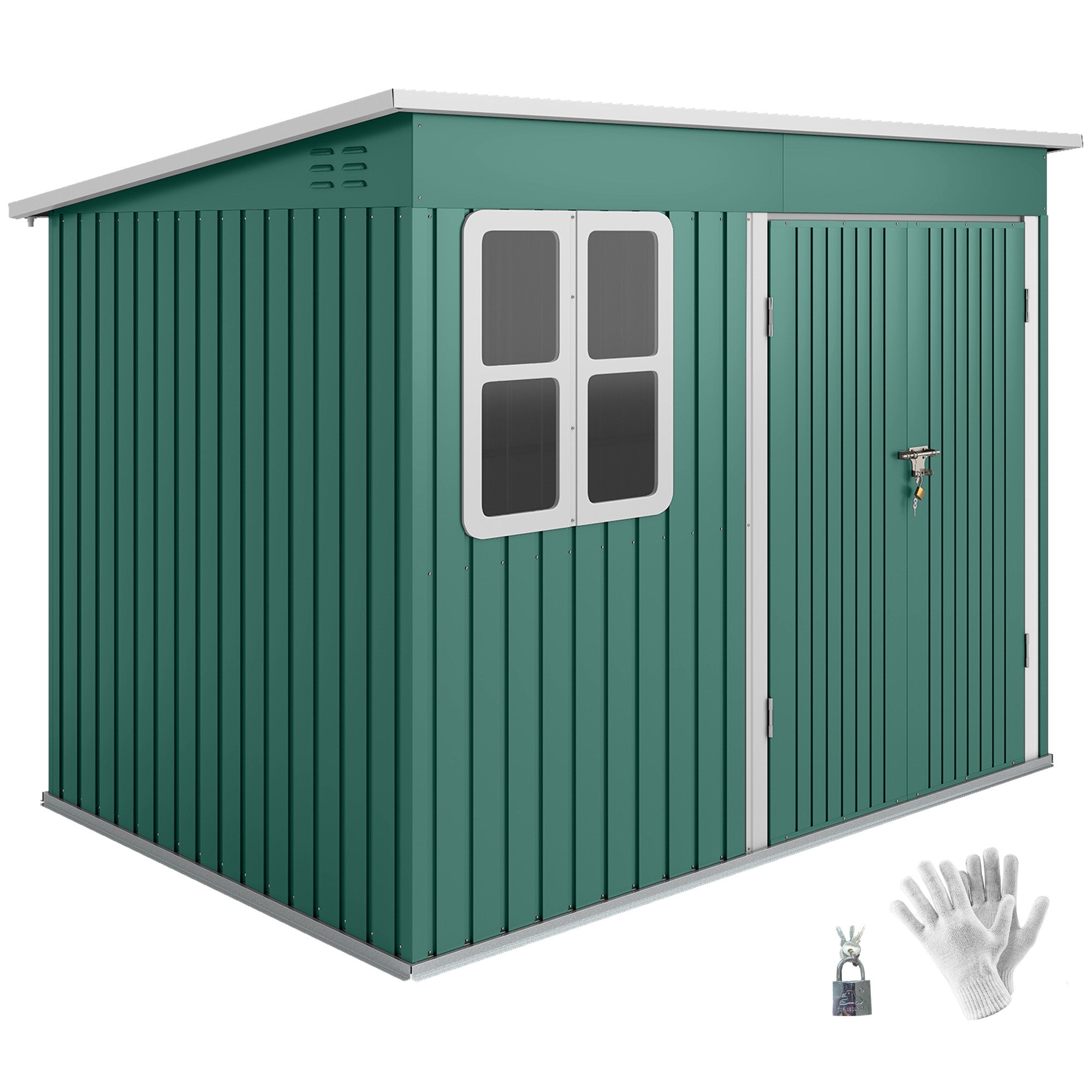 8.5 x 6ft Storage Shed Galvanised Steel Garden Shed, Metal Shed with Foundation Kit, Window, Lockable Wide Doors and Air Vents for Outdoor Patio Outsunny
