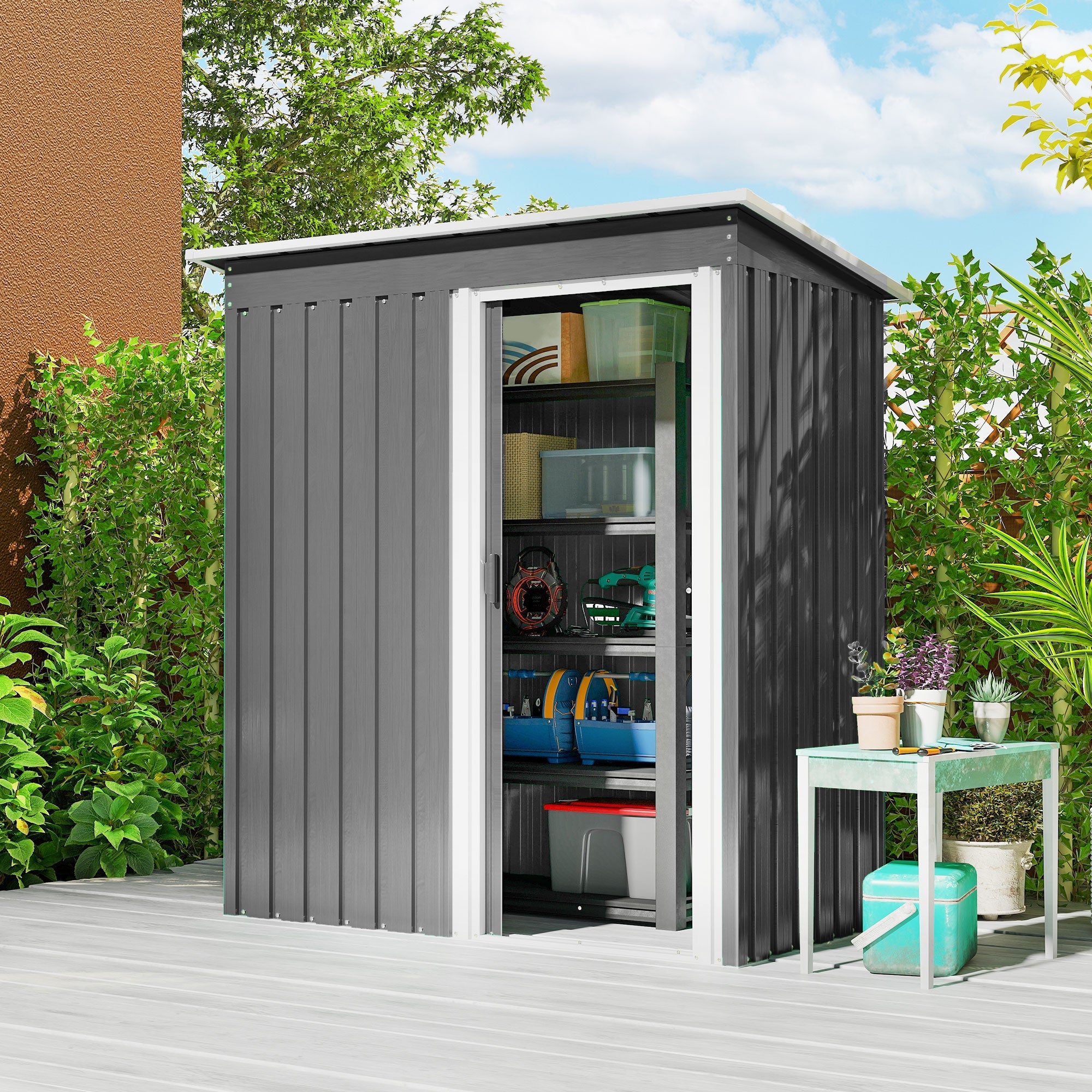 5x3 Storage Shed with Sliding Door and Sloped Roof for Garden Outsunny