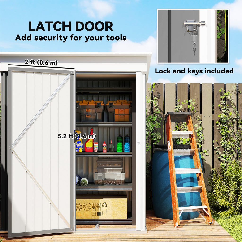 Metal Garden Shed, Outdoor Lean-to Shed for Tool Motor Bike, with Adjustable Shelf, Lock, Gloves, 5'x3'x6' Outsunny