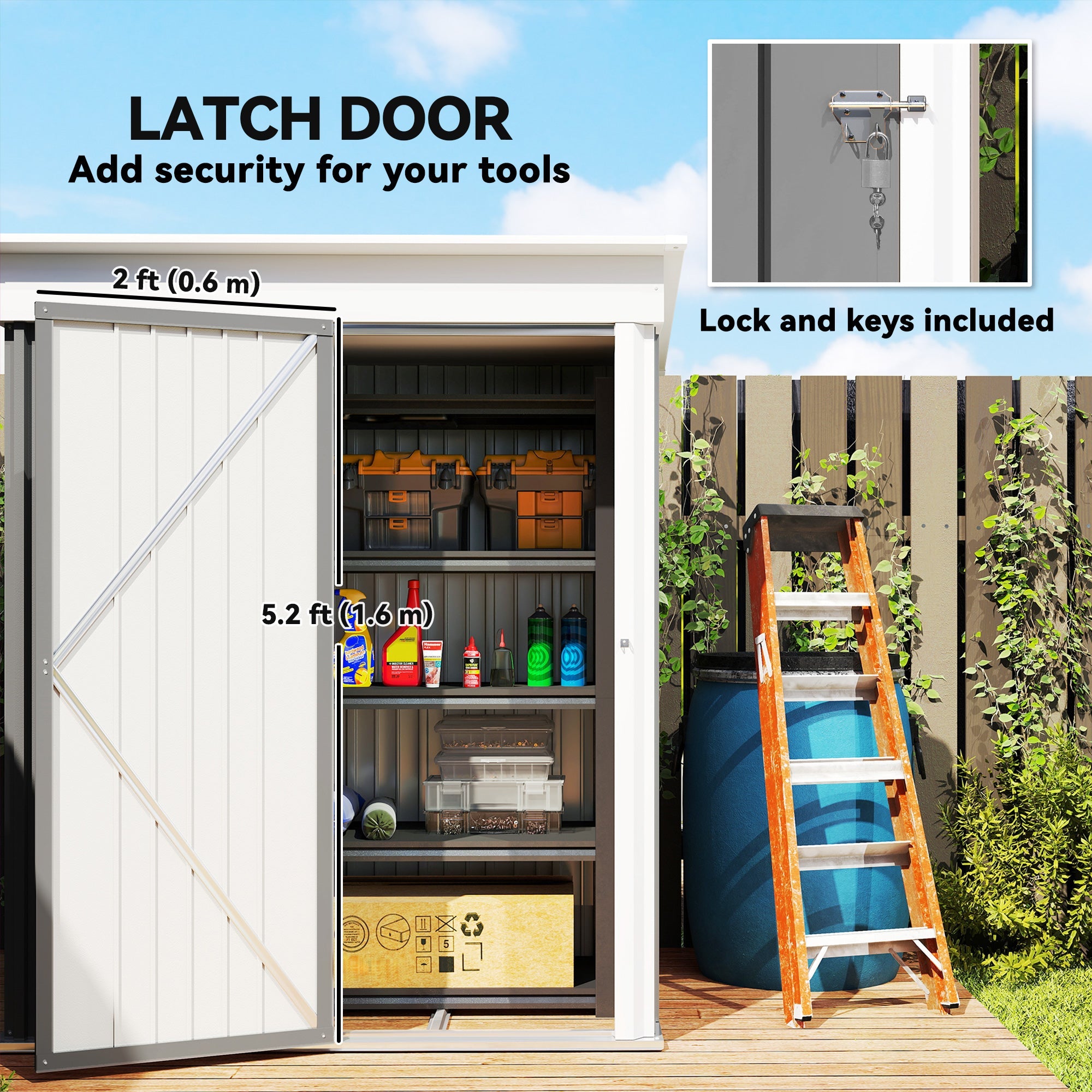 Metal Garden Shed, Outdoor Lean-to Shed for Tool Motor Bike, with Adjustable Shelf, Lock, Gloves, 5'x3'x6' Outsunny