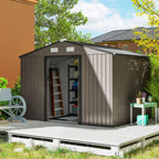 9 x 6ft Metal Garden Shed, Outdoor Storage Tool House with Ventilation Slots, Foundation Kit and Lockable Double Doors Outsunny