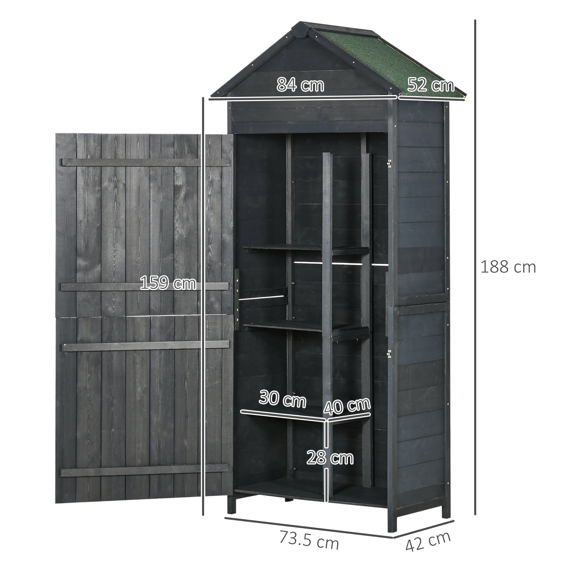 Garden Shed 4-Tier Wooden Garden Outdoor Shed 3 Shelves Utility Gardener Cabinet Lockable 2 Doors Outsunny