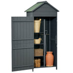 Garden Shed 4-Tier Wooden Garden Outdoor Shed 3 Shelves Utility Gardener Cabinet Lockable 2 Doors Outsunny