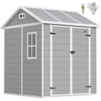 6 x 6ft Garden Shed with Floor, Window, Lockable Doors and Vents, Wood Effect Resin Tool Shed for Outdoor Patio, Grey Outsunny
