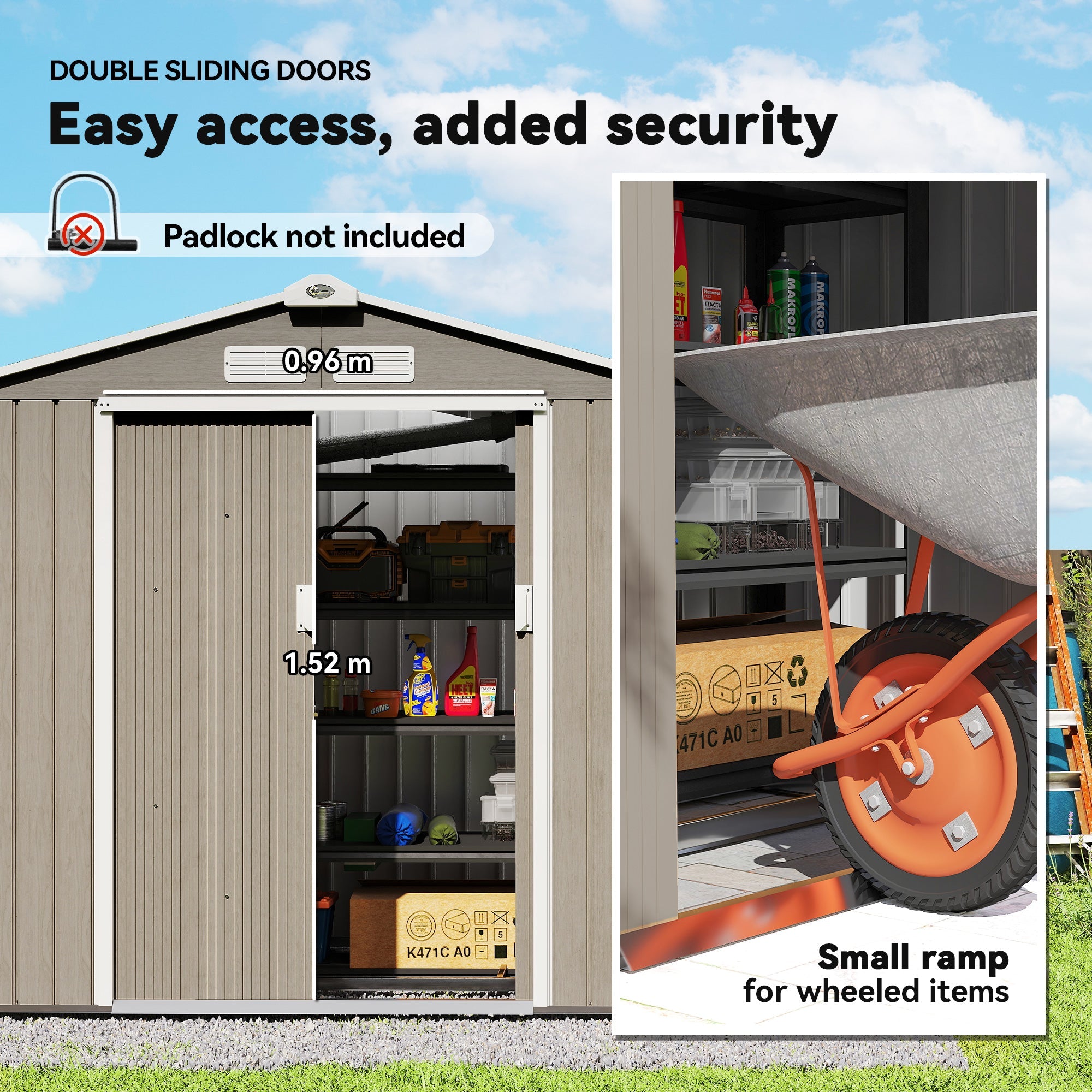 7 x 4ft Metal Garden Storage Shed with Vents, Floor Foundation Kit and Lockable Double Doors Outsunny